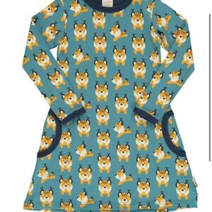 Maxomorra Lively Lynx Long Sleeve Dress Sz 110/116cm